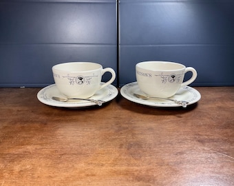 Vintage Charlotte Watson Cappuccino Cups and Saucers: Cream Ceramic Set of 2