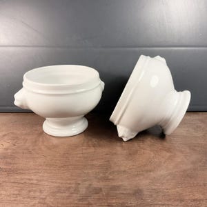 Set of 2, Vintage, Limoges, Porcelain, White, Pedestal, Soup Bowls, Lion Head Handles, Onion Soup Bowls, Country Kitchen