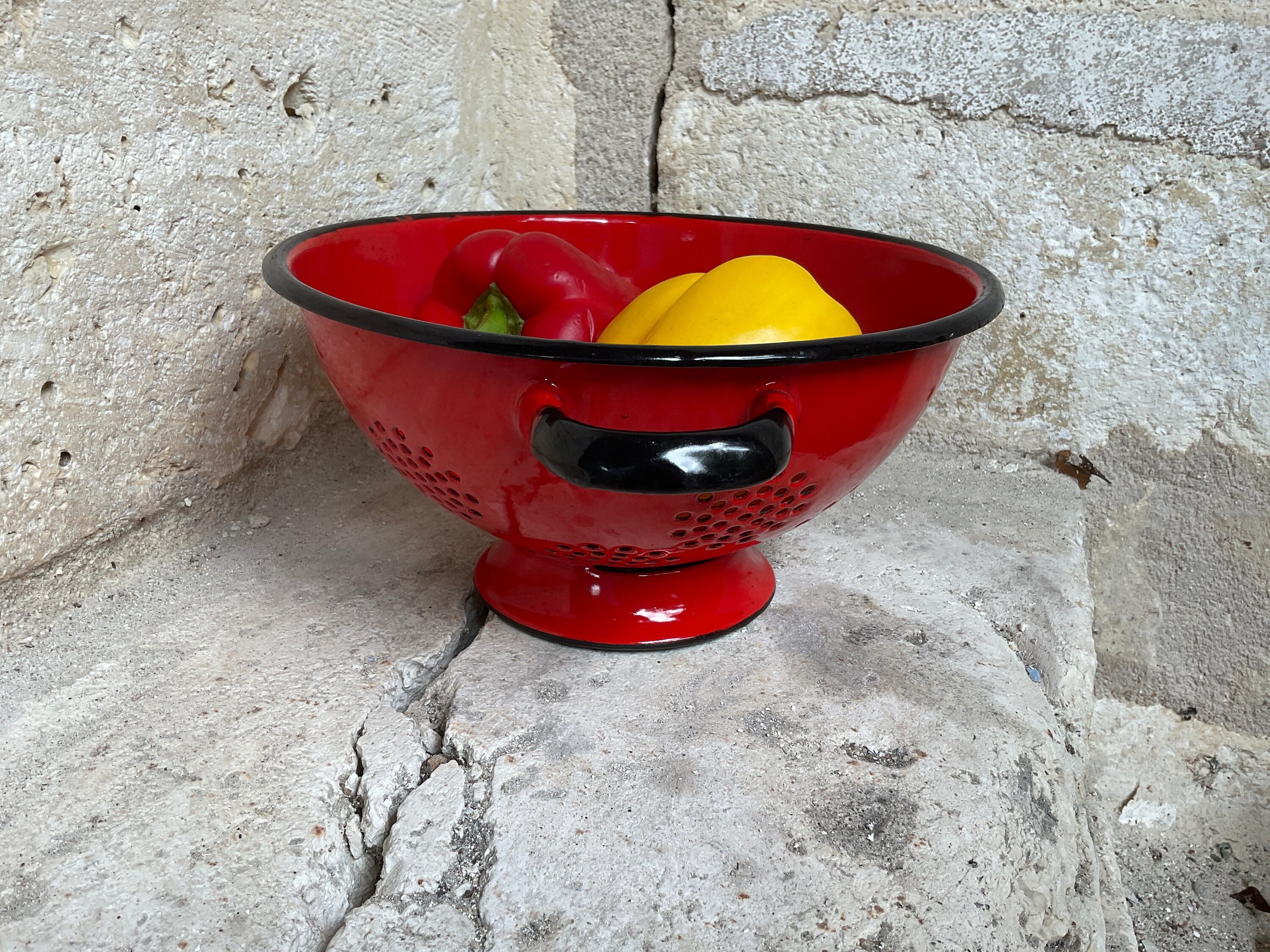 Vintage French Red Enamel Sieve Red Enamel Colander Vintage Etsy
