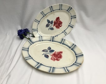 2 x Vintage, French, Digoin Sarreguemines, Oval Platters, Dauphin Pattern, French Shabby Chic