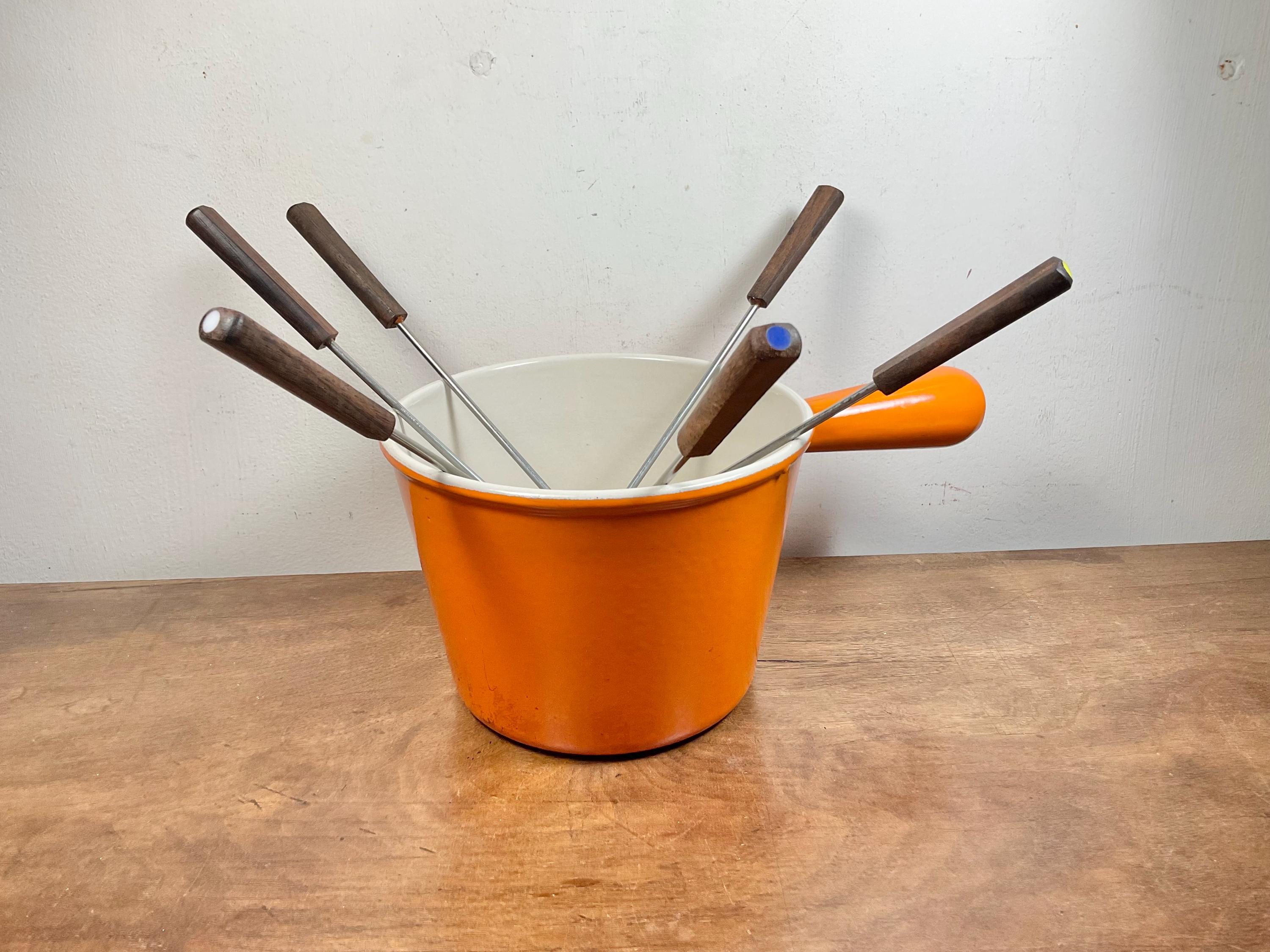 Caquelon à Fondue Orange En Fonte émaillée LAVEC - Pour 6 Personnes - Occasion