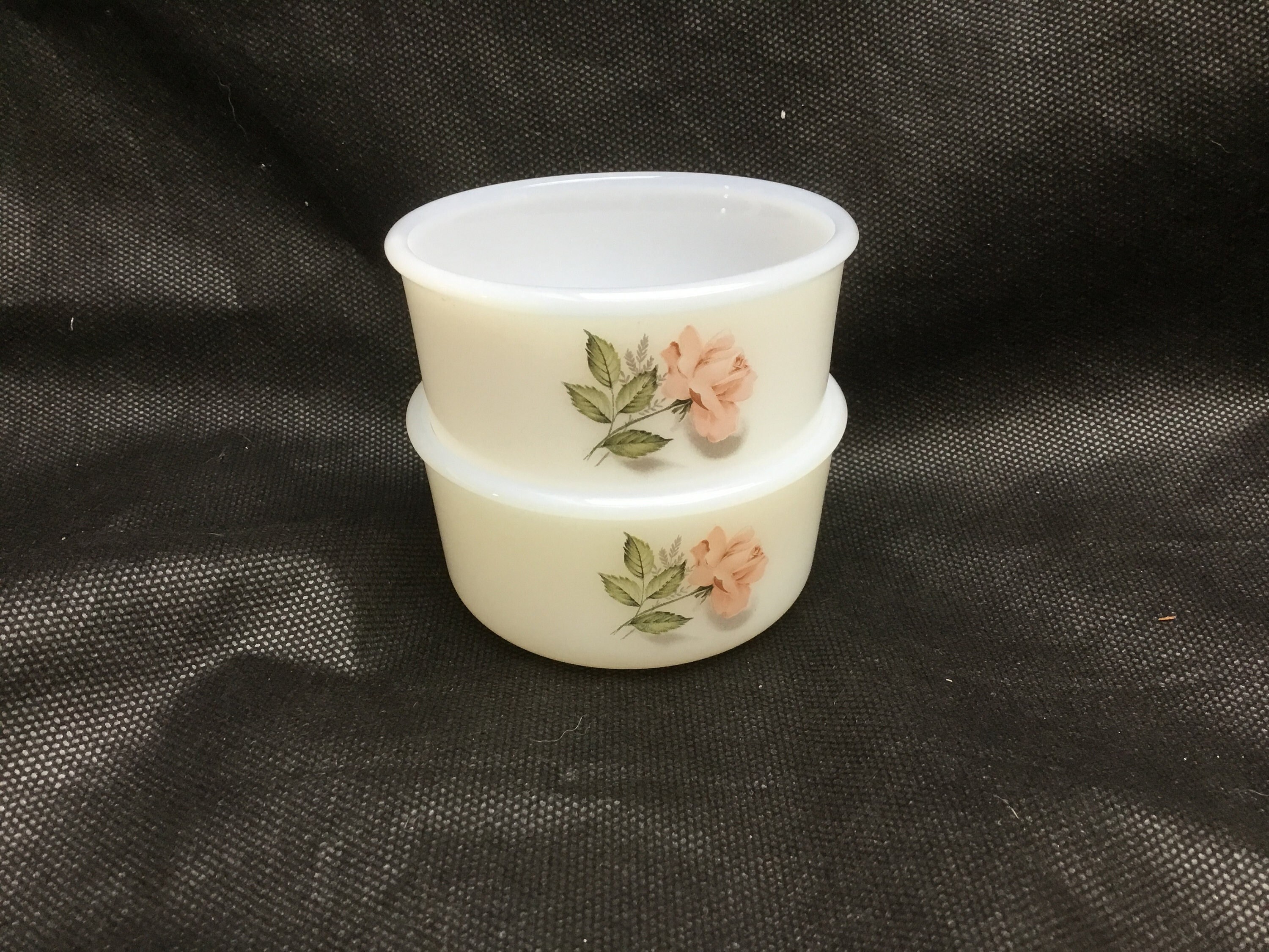 Vintage, Petit, Arcopal, Ramekin, Verre à Lait, Motif Rose Rose, Style Cuisine Champêtre