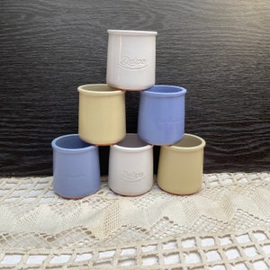 Set of 6, Vintage, La Fermiere, Cermer, Lavender, White, Yellow, Glazed, Terracotta, Yogurt Pots, Table Decoration, Storage Pots