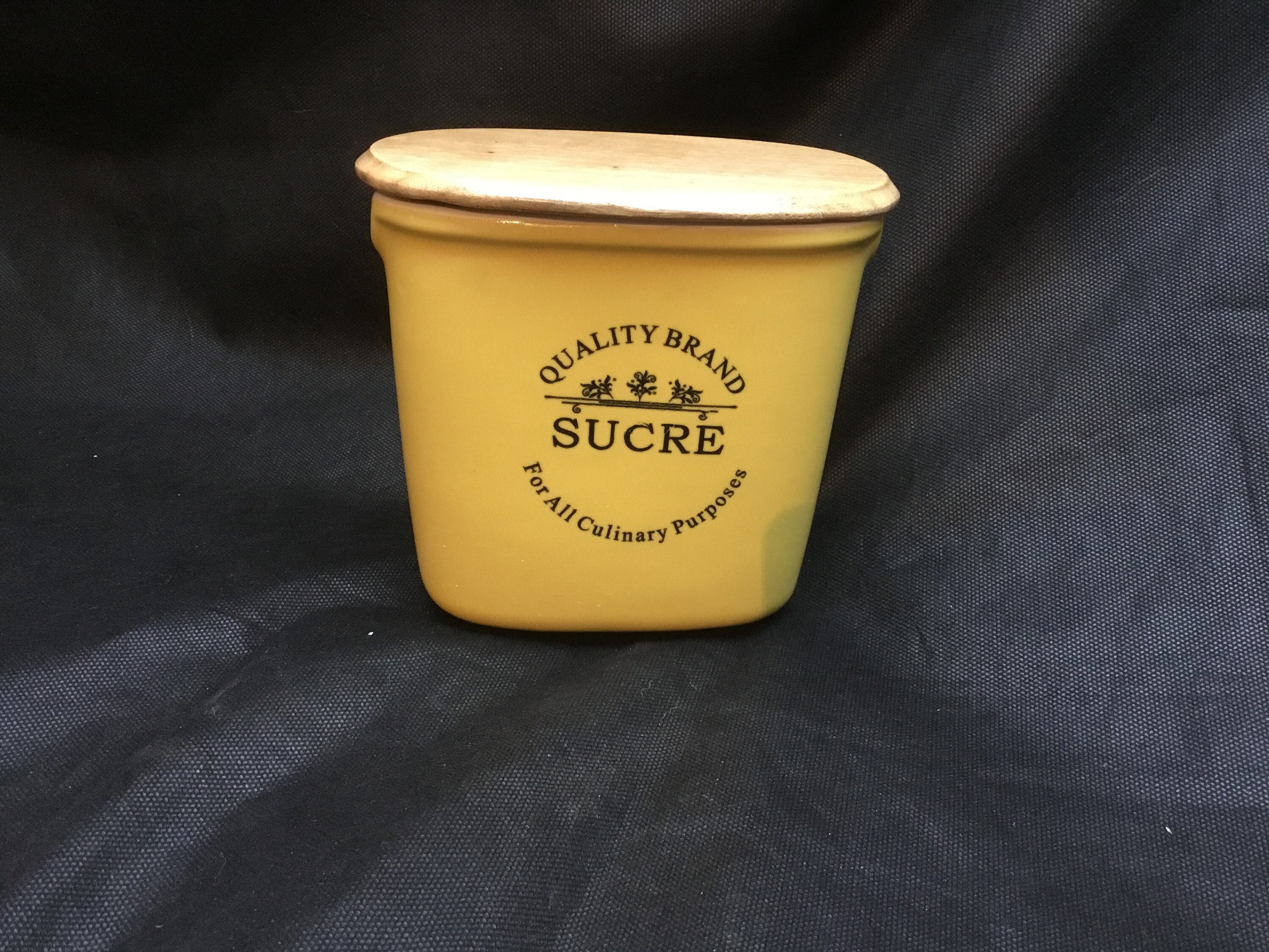 Vintage - Français, Jaune, Céramique, Pot de Rangement Cuisine, Rangement Décor Cuisine Rustique