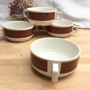4 x Vintage, Boch, Hand Painted, Brown and White, Soup Bowls, Dessert Bowls, Kitchen and Dining