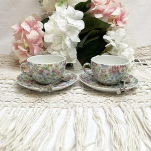 Apilco Geneviève Lethu Tea Cups & Saucers: Liberty Floral Pattern, Set of 2