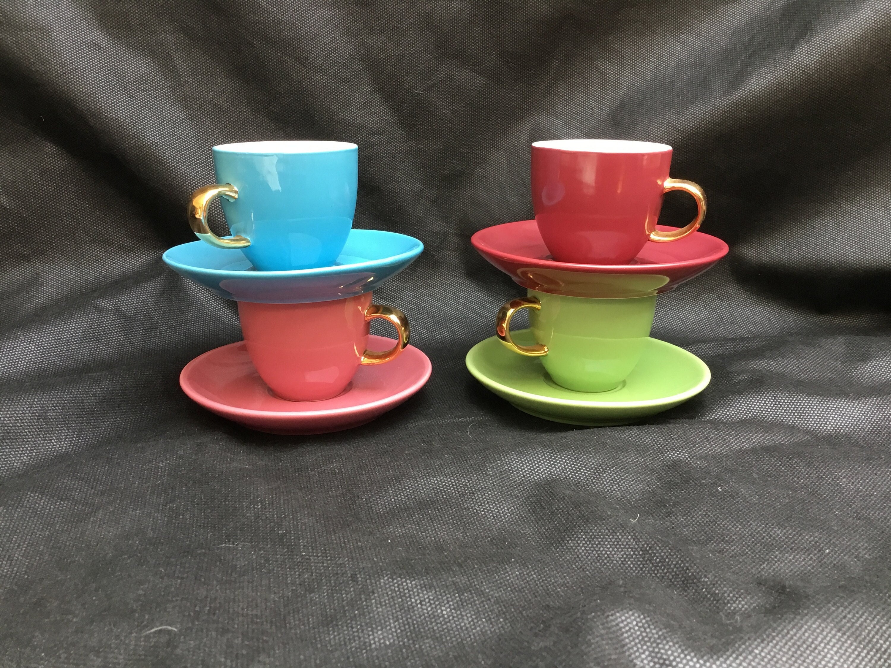 Vintage - L Dake Zn Amsterdam, Coloré, Espresso Demitasse Tasses, Tasses à Café, Café Arlequin