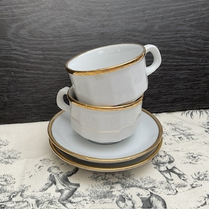Walkure German Porcelain Espresso Cups & Saucers - White and Gold Bistro Set