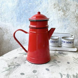 vintage, français, JAPY, moyenne, rouge, métal émaillé, réchaud complète, cafetière, style rustique, décoration de cuisine