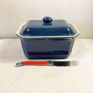 Vintage, EMILE HENRY, Lidded, Blue and White, Butter Dish, Terrine, Small, Gift Idea