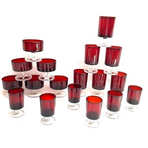 1970s, Retro, French, CAVALIER, Luminarc, Ruby Red, Aperitif Glasses, Wine Glasses, Champagne Coupes, Sold Individually,  Mix and Match