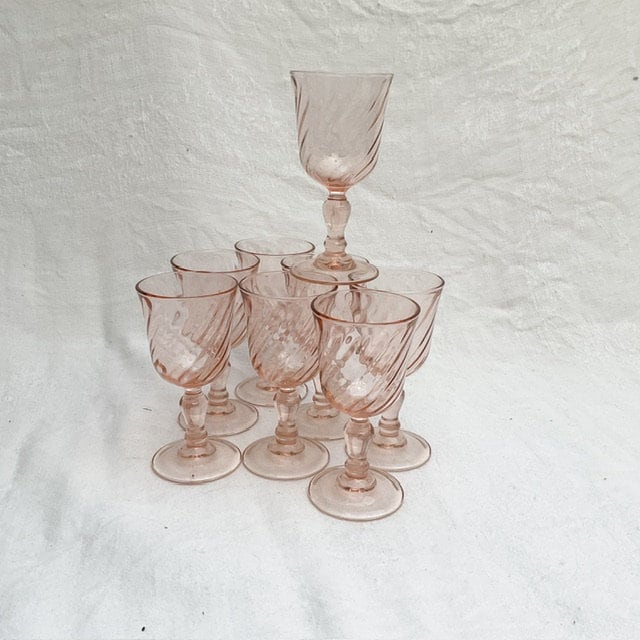 4 x French, LUMINARC, Rosaline, Pink, Swirl Glasses, Shot Glasses, Liqueur Glasses, Digestive Glasses, Retro Bistro, Barware