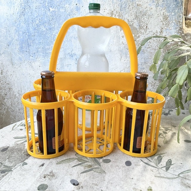 années 1970, orange, plastique, porte-bouteilles, panier pour bouteilles, rangement bouteilles