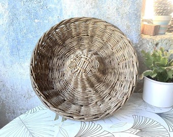 Cesta grande vintage francesa redonda de mimbre para fermentar pan: frutero, estilo shabby chic.