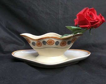 Années 1900, ST AMANDINOISE, Ironstone, Assiette fixe, Sauce Boat, Gravy Boat, Saucière, Potpourri Bowl, Home Decor