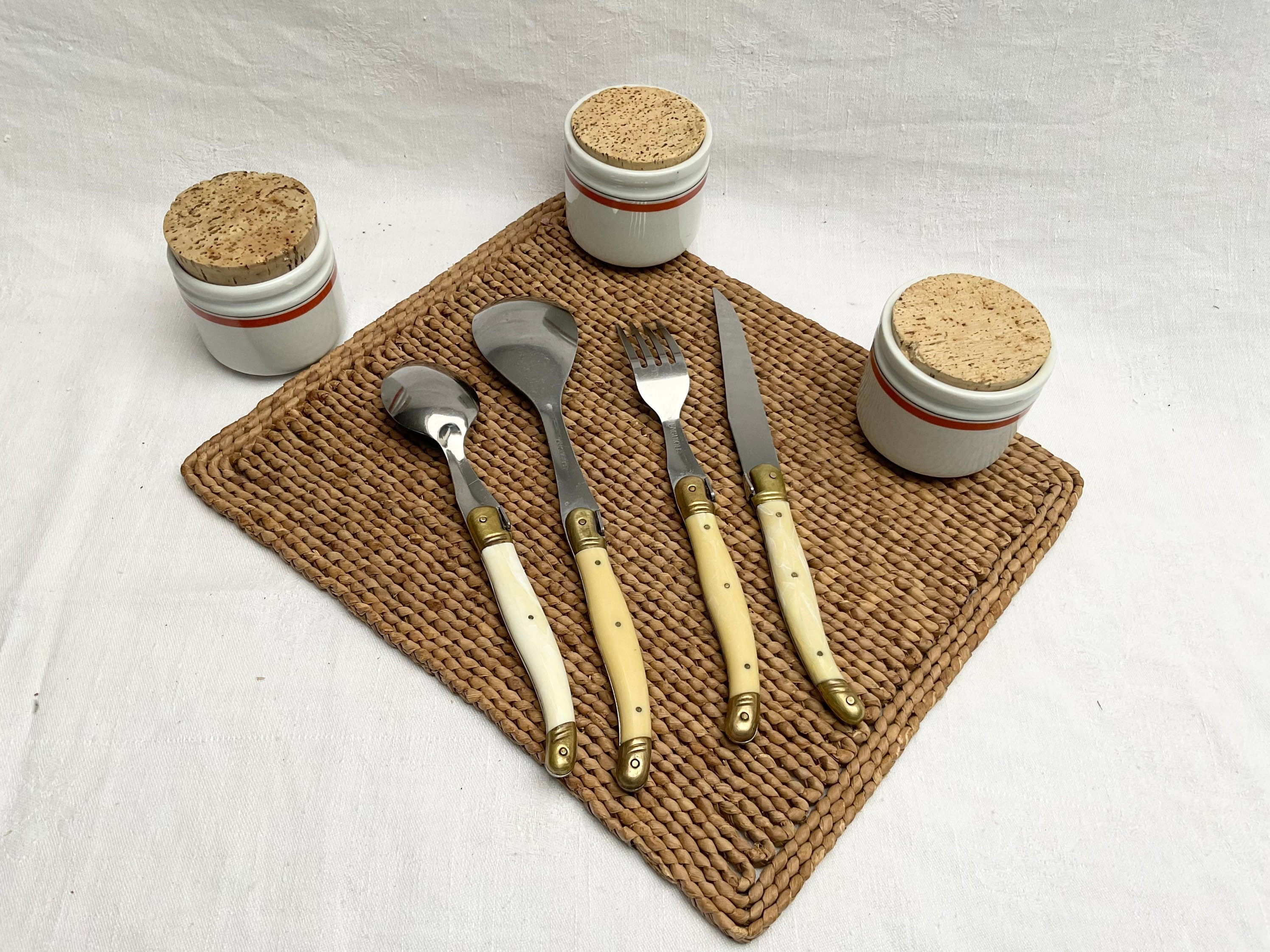Set of Authentic LAGUIOLE Cutlery Cream Resin Brass Etsy