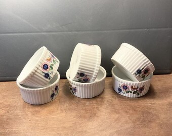 フランス製APILCO磁器製ラメキン6個セット：リブ付き花柄スフレ皿