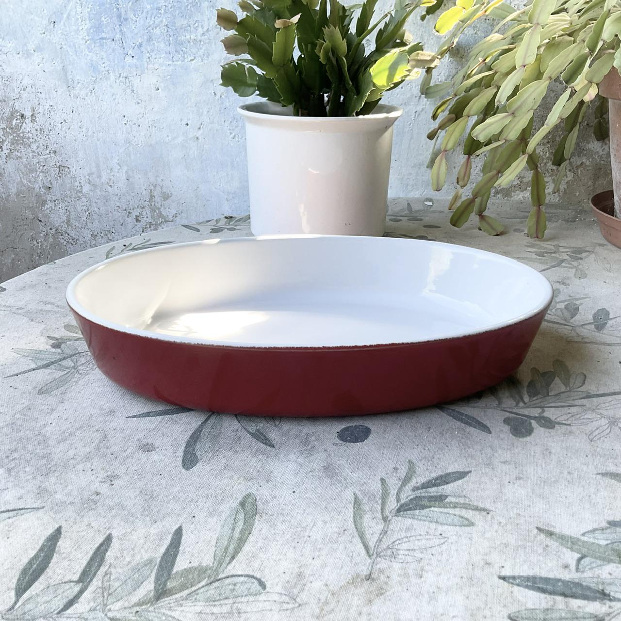 ヴィンテージ エミール アンリ オーバル グラタン皿：赤と白のフランス