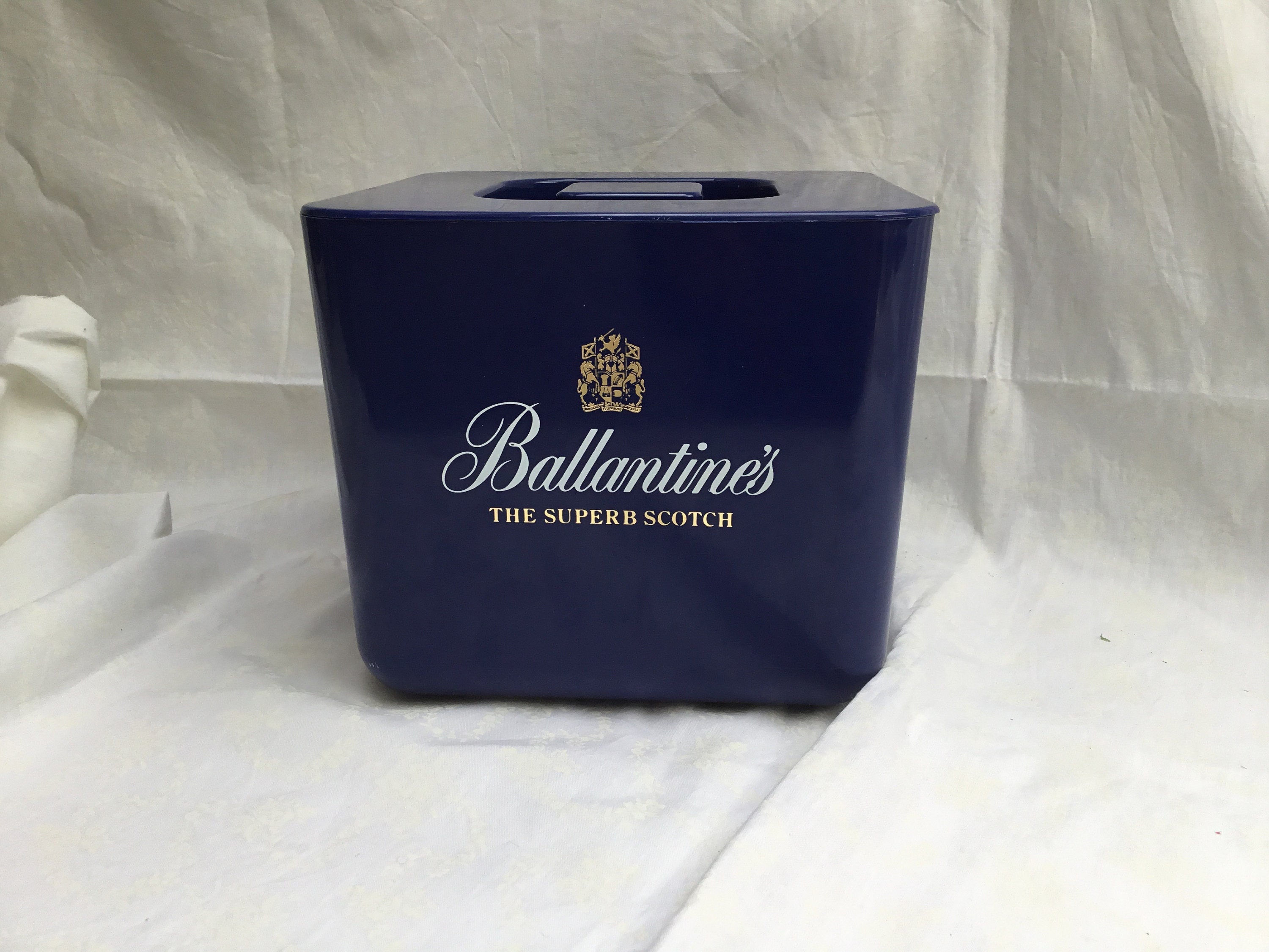 Vintage, Ballantine's Of Scotland, Bleu, Plastique, Carré, Seau à Glace, Barware