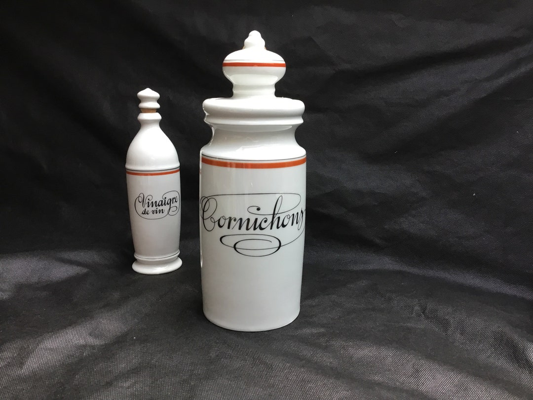 1970s, French, PORCELAINE DAUTEUIL, Cornichon Jar, Pickle Jar