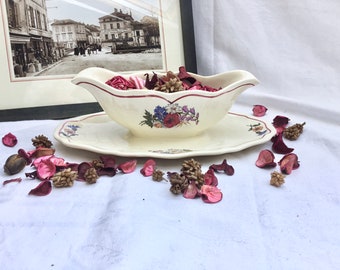 vintage, Français, SARREGUEMINES, Agreste Design, Ironstone, Assiette fixe, Sauce Boat, Gravy Boat, Saucière, Porte-savon, Pot-pourri Bowl