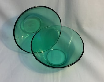 Set of 2 French, Huilor, Green, Glass Bowls, Pinch Bowls, Snack Bowls