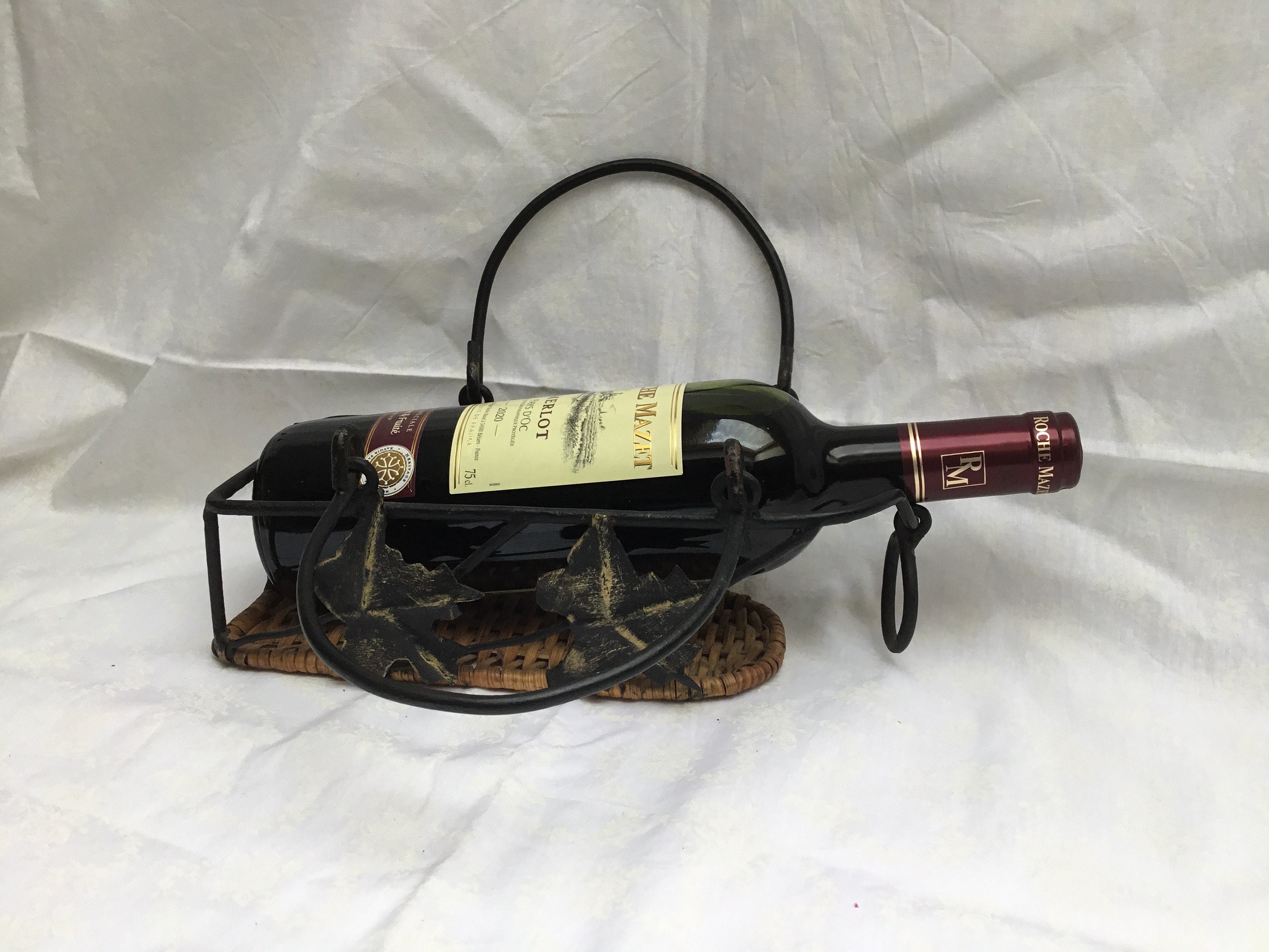 Millésime, Français, Rotin et Fer Forgé, Porte-Bouteille de Vin, Panier à Drinkware, Barware