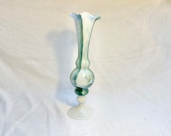 1960s, French, Blue, Green, White, Morano Style, Opaline, Milk Glass, Flower Bud Vase