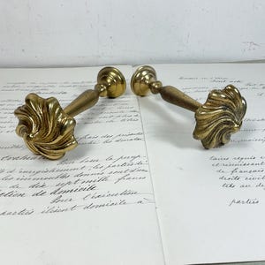 Vintage French Brass Shell Shape Curtain Tie Backs, Empire Style Chateau Chic
