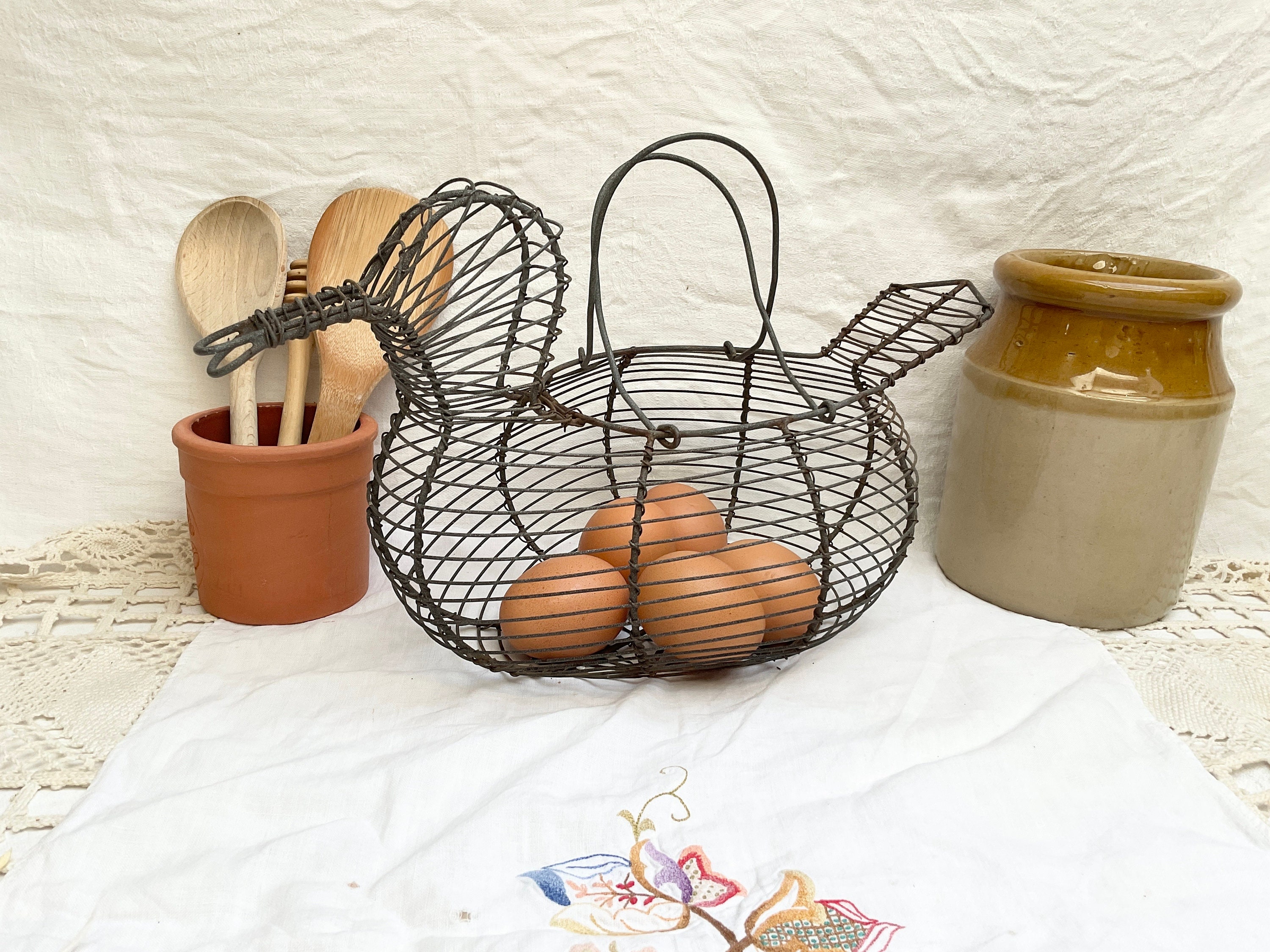 Vintage French Chicken Wire Egg Basket