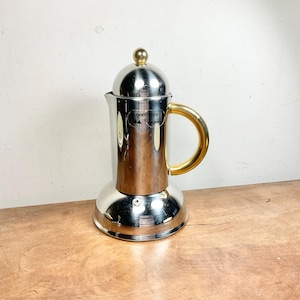 Italian Inoxpran Orchidea Moka Pot, 18/10 Stainless Steel, Gold Handle, 4-6 Cup Espresso Maker