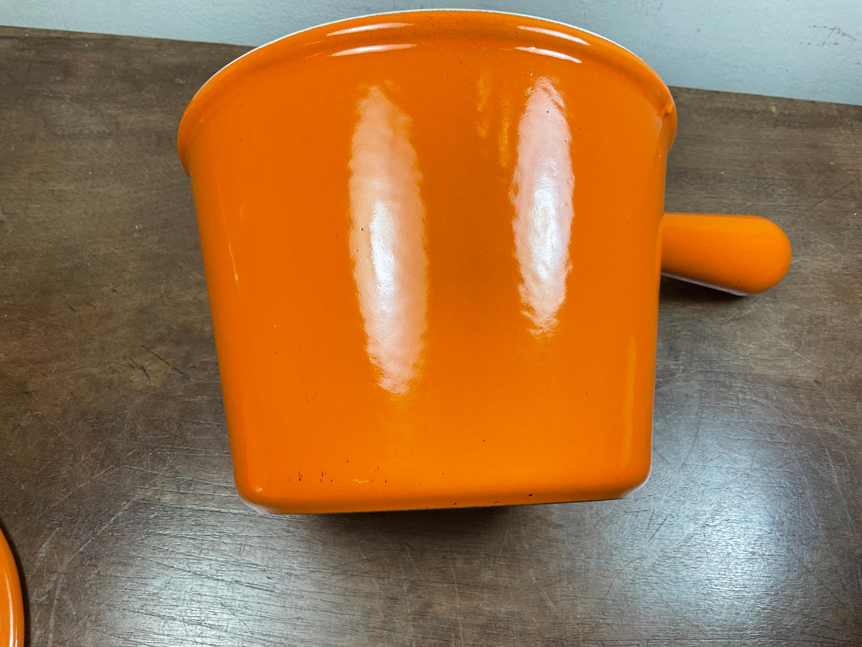 Red Volcano Cookware Vintage LE CREUSET Volcanic Orange Enamelled Cast Iron Lidded Fondue ...