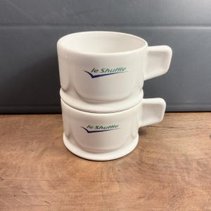 Set of 2, Vintage, REVOL, White, Porcelain, ”Le Shuttle”, Coffee Mugs, Coffee Cups, Commemorative Cups, Collectible