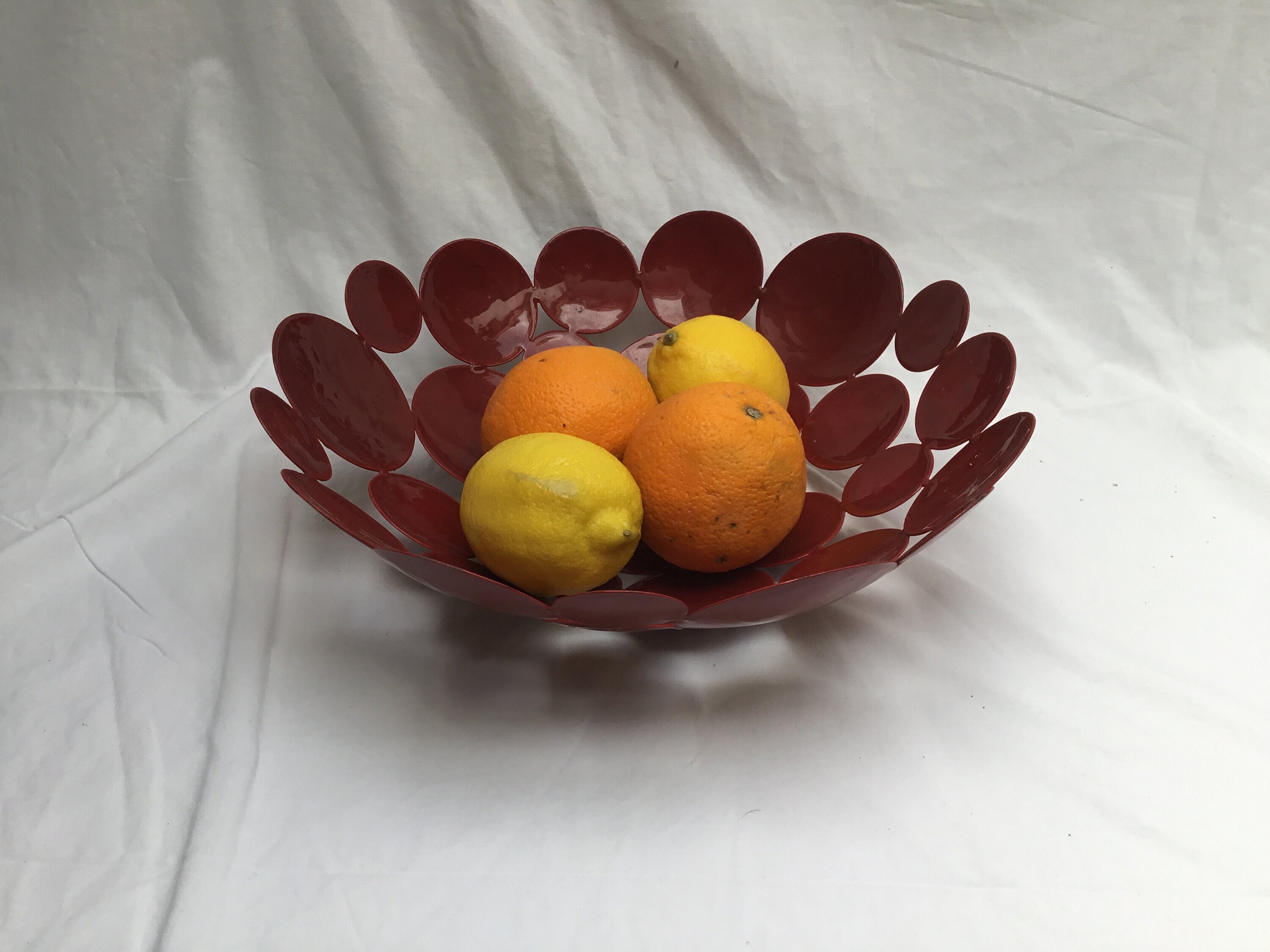 stunning - Retro Metal, Bol de Fruits, Corbeille Rouge Rubis, Glaçure Émaillée,