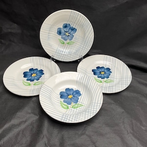 Set of 2 1950s, Digoin Sarreguemines, Valentin, Porcelain, Plate, Hollow Plate, Dessert Bowl, Blue and White, Country Kitchen, Rustic Dining