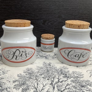 1 x vintage, français, PORCELAINE D'AUTEUIL, Jacques Lobjoy, blanc, porcelaine, bidon de cuisine, bouchon en liège, décoration de cuisine