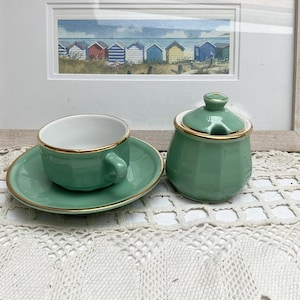 Apilco Flora Espresso Cup & Saucer Set: Mint Green French Bistro Crockery