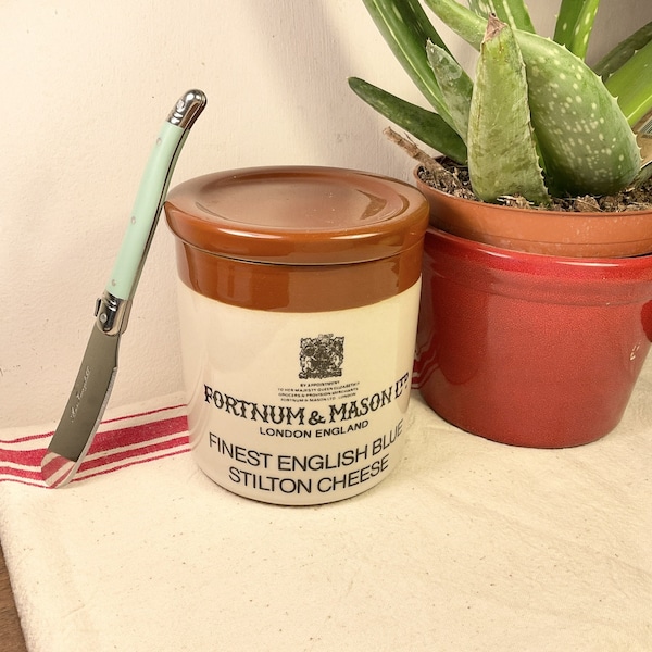 Vintage, English, DENBY, Fortnum & Mason, Earthenware, Lidded, Stilton Cheese Pot, Advertising Jar, Utensil Pot, Storage Pot, Kitchenalia,