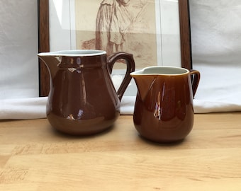 vintage, Apilco, Villeroy et Boch, Brown, Coffee Jugs, Milk Jugs, Creamers, Rustic Kitchen, Farmhouse Kitchen