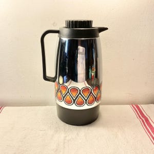 1970s, Belgian, BEKA, Inter Mercante, Chrome, Black PlasticPlastic, Insulated, Thermos, Jug, Tear Drop Design, Retro