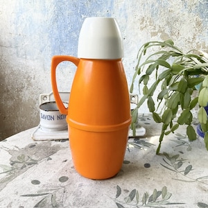 1970s, Tupperware, Orange, Thermos, Insulated Pitcher, 1 litre capacity, Picnics, Summer Eating, Camping