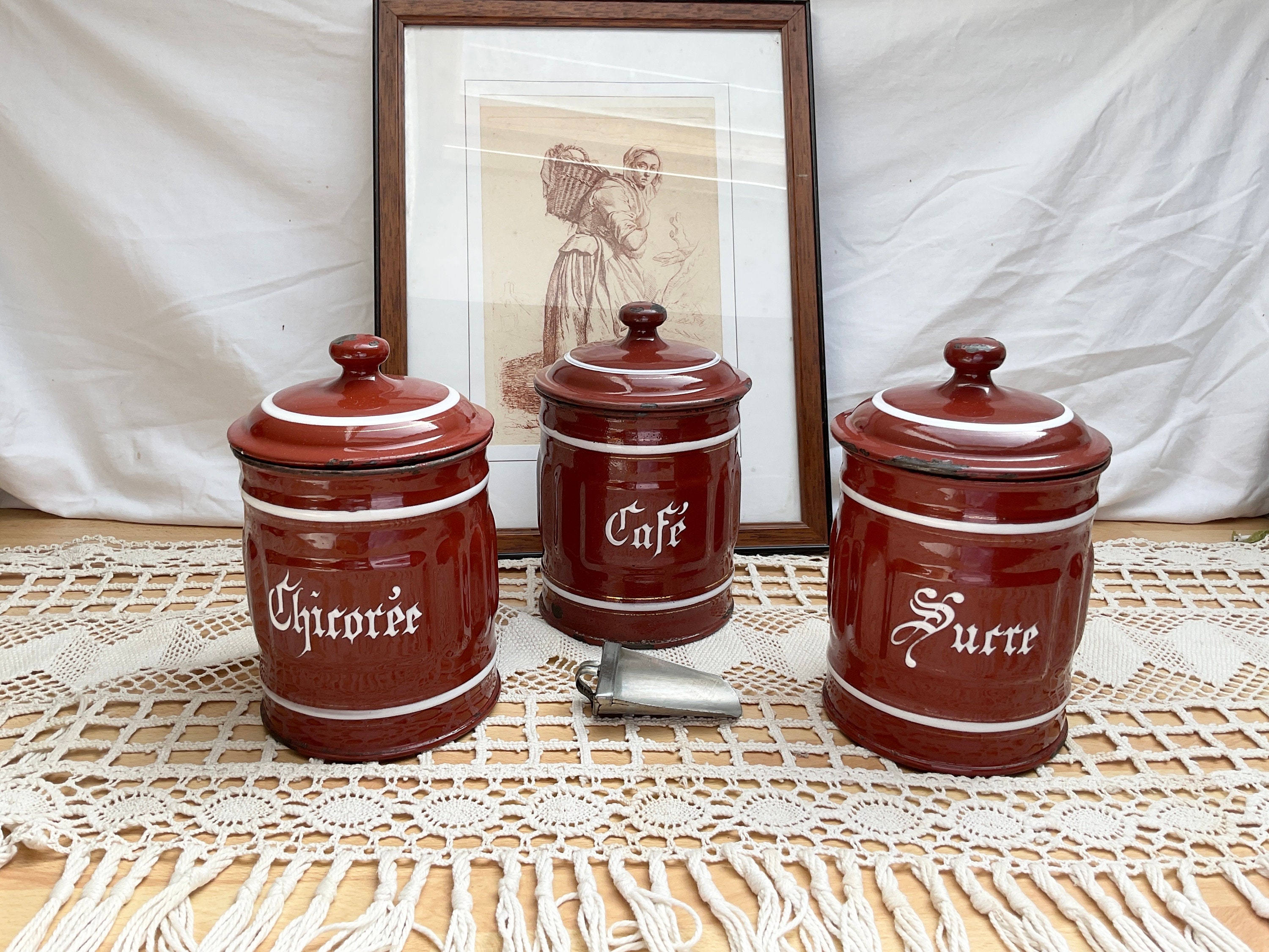 1930年代のフランス製エナメル製キッチンキャニスター：LUC ET CIE 