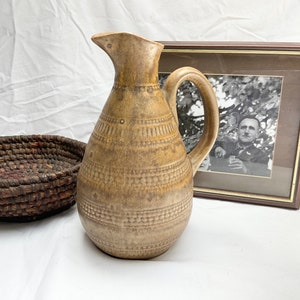 Vintage, DIGOIN GRESPOTS, Brown Sandstone, Wine Pitcher, Water Jug, Farmhouse Kitchen, Rustic Charm