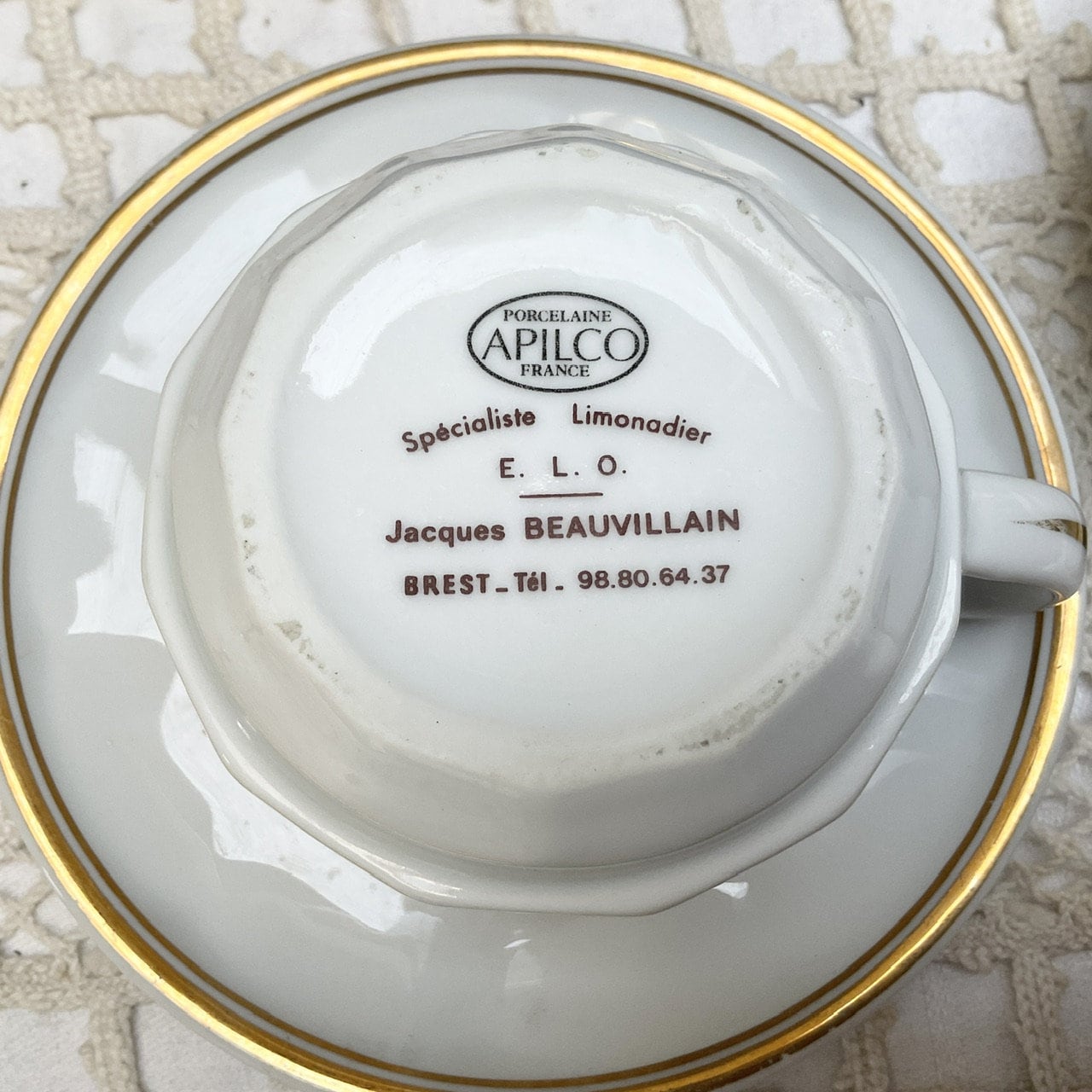 Apilco Flora エスプレッソカップ＆ソーサー：ホワイト＆ゴールドの