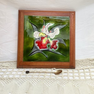 1960s Vallauris Tile Trivet: Raymonde Leduc Floral Art