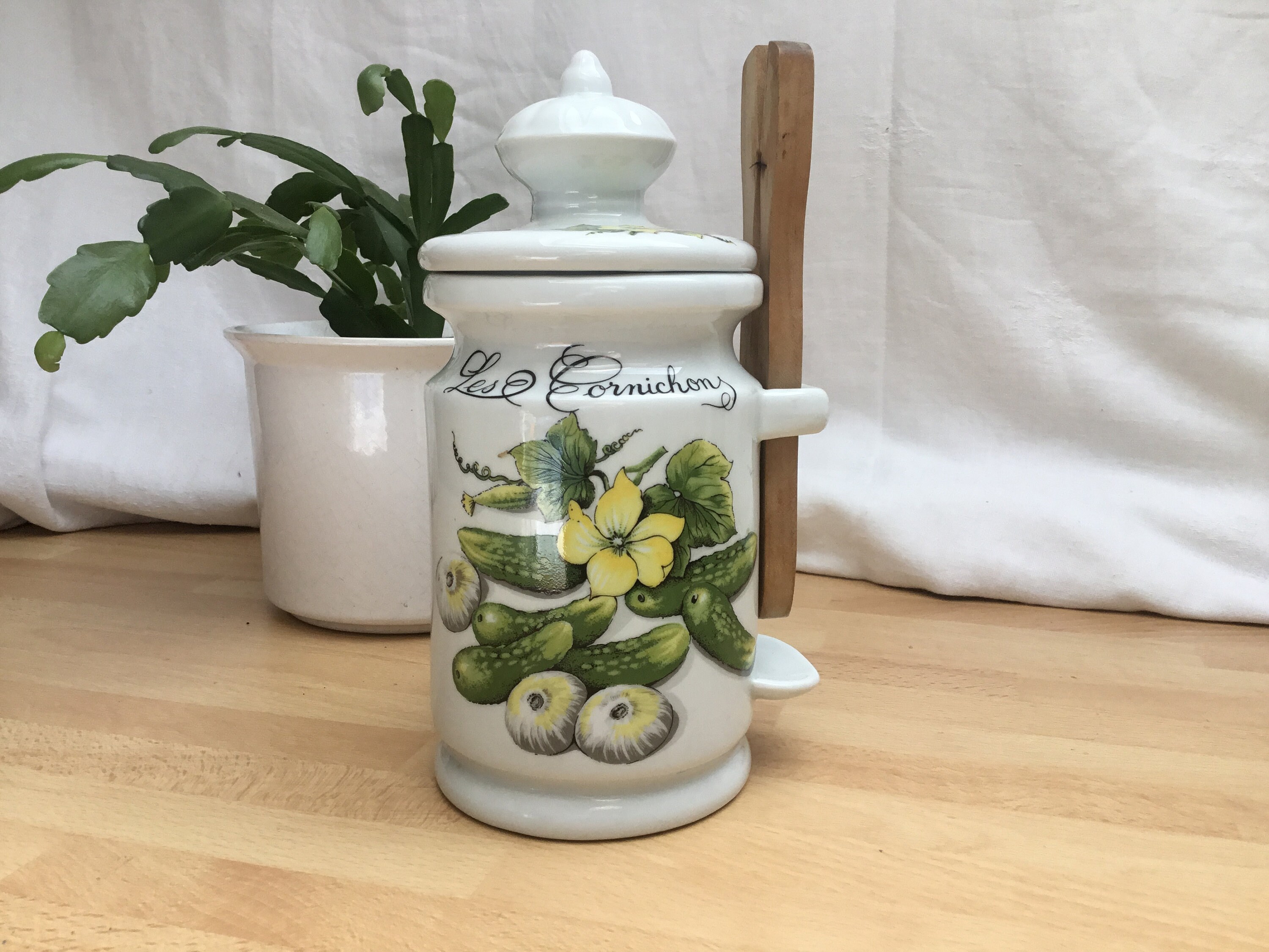Français, Vintage, Blanc, Porcelaine, Pot de Cornichon, Cornichon