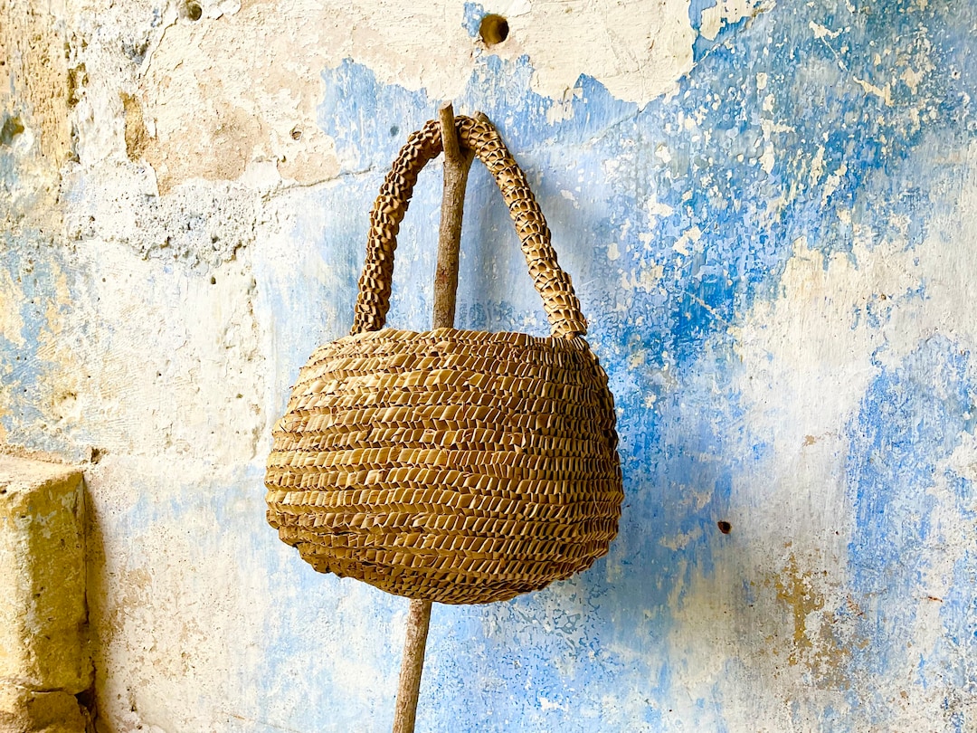 Early 1900s French Handmade Reed Basket: Rustic Farmhouse Decor - Etsy