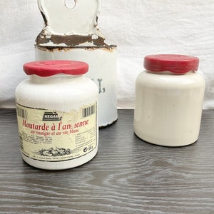 Vintage, French, Off-White, Stoneware, Mustard Pots, Kitchen Crocks, Kitchen Storage, Countty Kitchen, Herb and Spice Containers