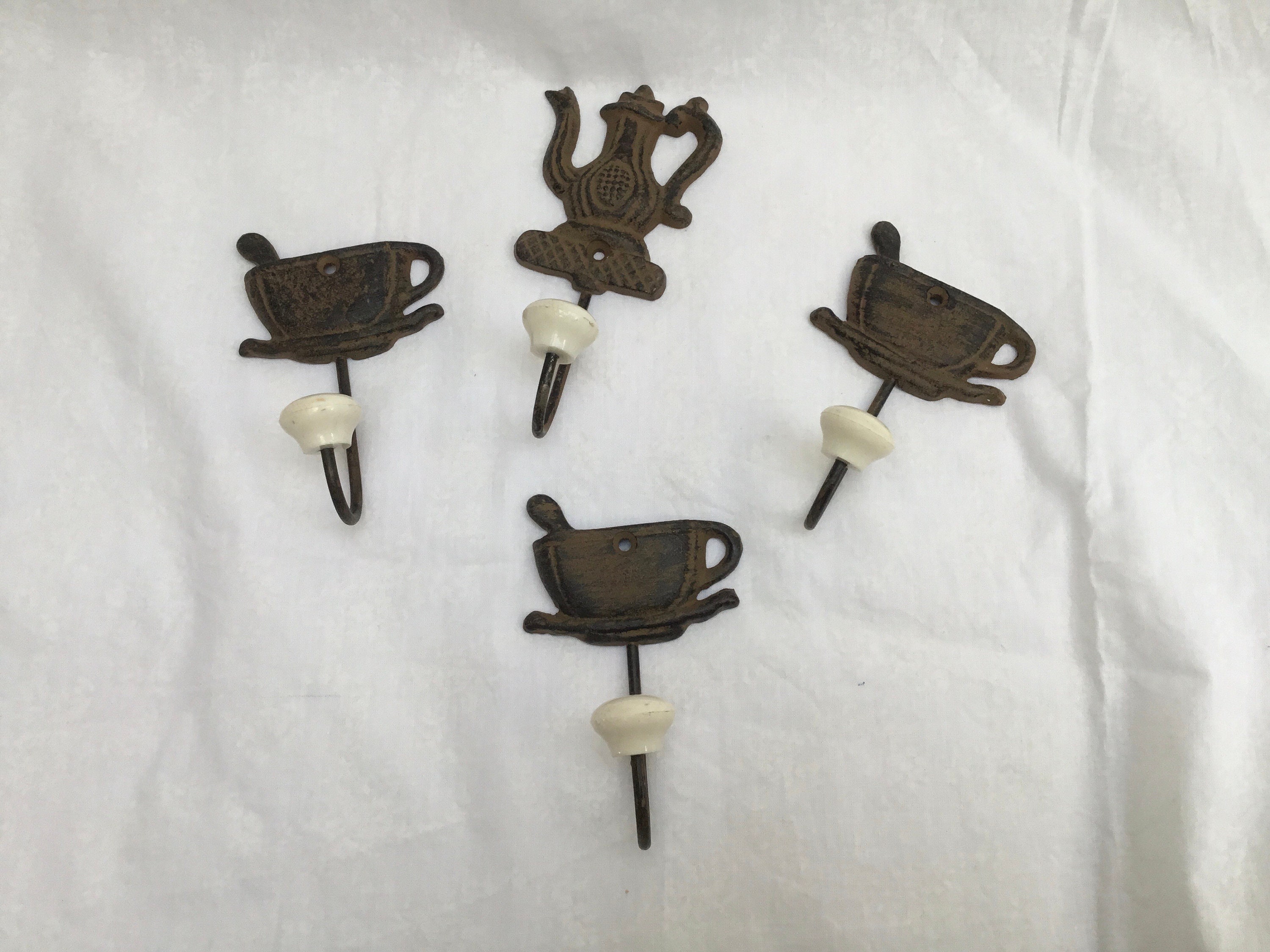 Ensemble de 4, Fer et Céramique, Crochets Cuisine, Cuisine Shabby Chic