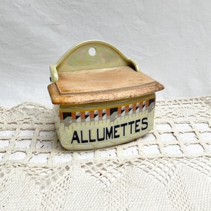1950s, ST UZE, Lustre Glazed, Porcelain, Wooden Lid, Allumettes Box, Salt Box, Collectible